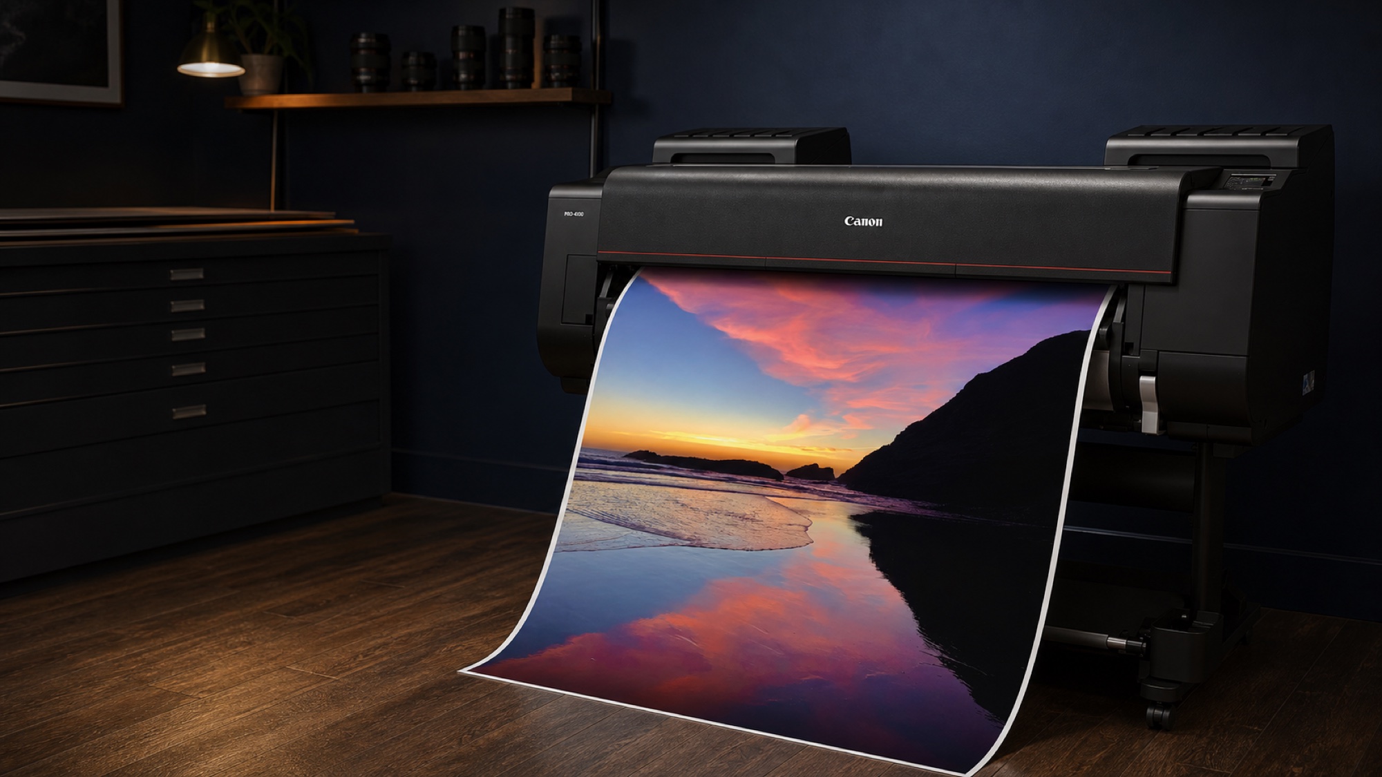 Olympic Prints' black Canon imagePROGRAF PRO-4100 producing Chris's Indian Beach sunset photograph